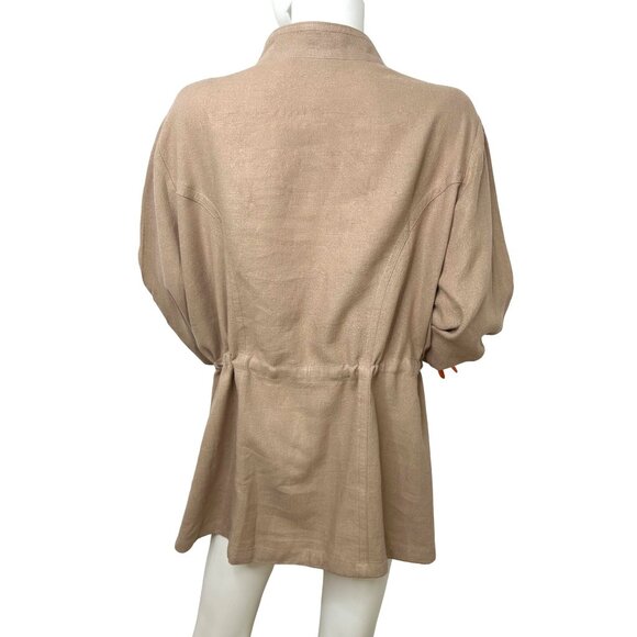 Susan Graver Jacket Top Taupe 1X Long Sleeve Mandarin Collar Buttons Linen Blend - Picture 3 of 16